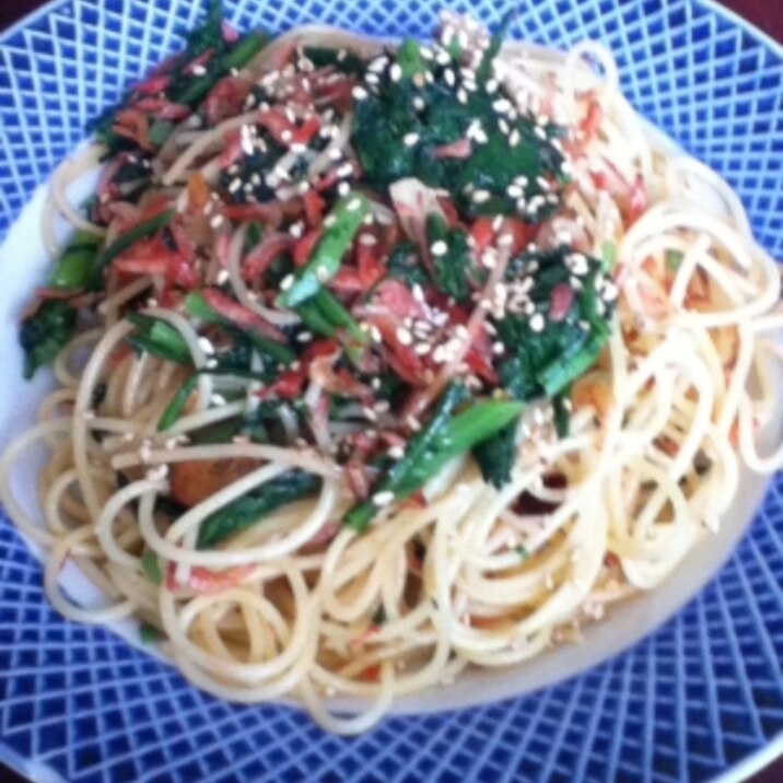 春菊と桜エビのパスタ